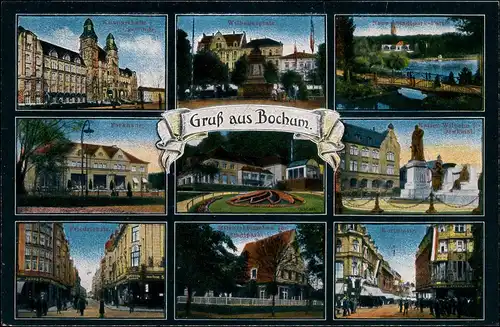 Ansichtskarte Bochum MB: Parkhaus, Straßen, Park 1924