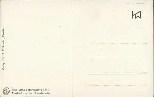 "Abschied von der Heimatscholle" Militär Künstlerkarte, Soldatenleben 1915