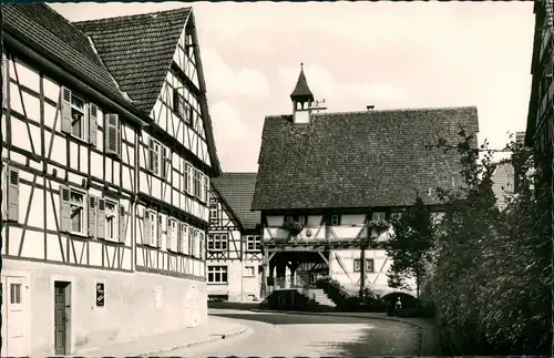 Strümpfelbach (Remstal) Strassen Partie Rathaus, Fachwerkhäuser 1960