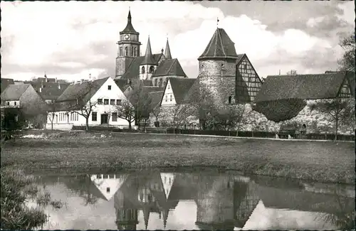 Weil der Stadt Stadtmauer mit Rabenturm und Stadtkirche zu Peter und Paul 1960