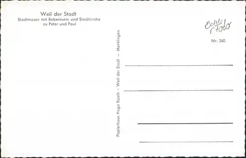 Weil der Stadt Stadtmauer mit Rabenturm und Stadtkirche zu Peter und Paul 1960