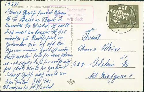 Nothgottes-Rüdesheim (Rhein) Müttergenesungsheim 1962   Landpoststempel 622