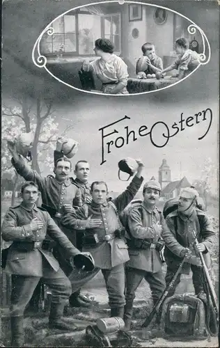 Militär Propaganda Soldaten FROHE OSTERN Osterkarte 1. Weltkrieg 1914