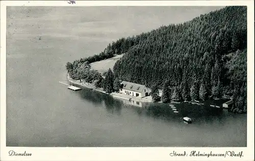 Ansichtskarte Helminghausen Strand Haus Diemelsee vom Flugzeug aus 1955