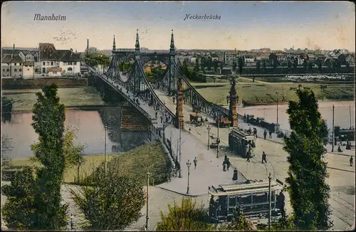 Ansichtskarte Mannheim Neckarbrücke Ufer 1917