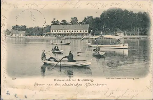 Ansichtskarte Nürnberg Dutzendteich, elektrische Mototboote 1899