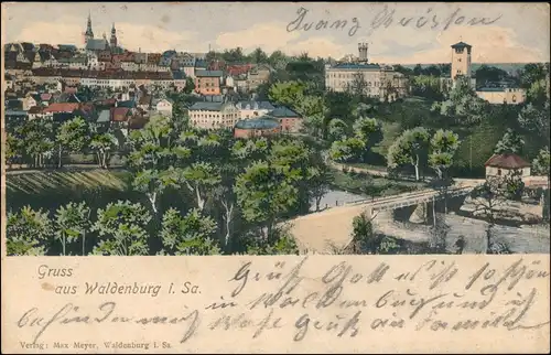 Ansichtskarte Waldenburg (Sachsen) Park und Stadt - Künstlerkarte 1901
