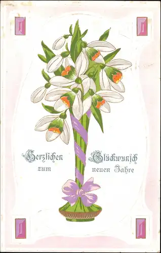 Ansichtskarte  Jugenstil - Neujahr - Vase Blumen 1906 Goldrand