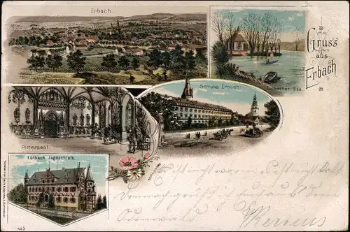 Litho AK Erbach (Odenwald) Eulbach Jagdschloß, Rittersaal, See, Schloss 1902