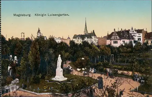 Ansichtskarte Magdeburg Königin Luisennarten Denkmal & Grünanlagen 1910