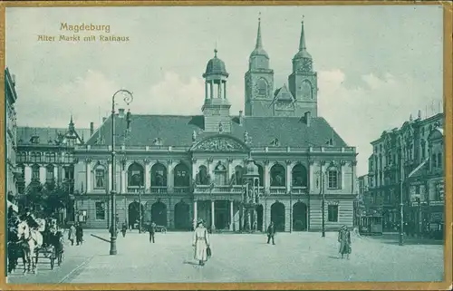 Altstadt-Magdeburg Alter Markt Rathaus Goldrand Postkarte 1910 Goldrand