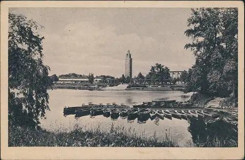 Ansichtskarte Werder-Magdeburg Adolf-Mittag-See & Ausstellungsturm 1951