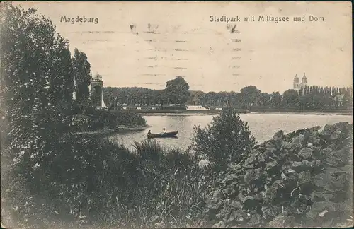 Ansichtskarte Werder-Magdeburg Stadtpark Mittagsee Dom Fernansicht 1918