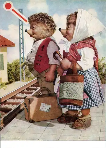 Ansichtskarte  Mecki Diehl-Film: Am Bahnhof mit Koffern in den Urlaub 1970