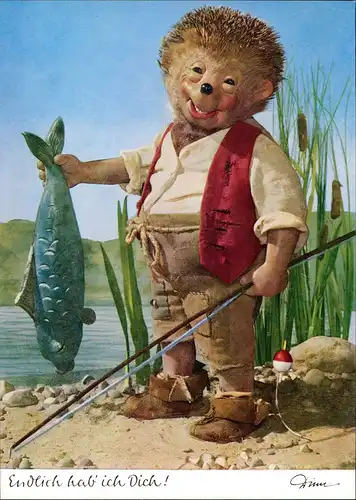 Ansichtskarte  Mecki (Diehl-Film): Endlich hab ich Dich! Fisch angeln 1970