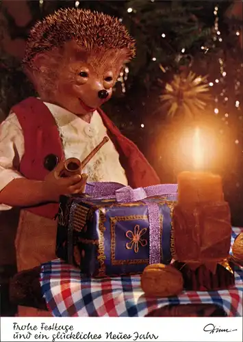 Ansichtskarte  Mecki (Diehl-Film): Weihnachtsgeschenke Kerze und Pfeife 1975