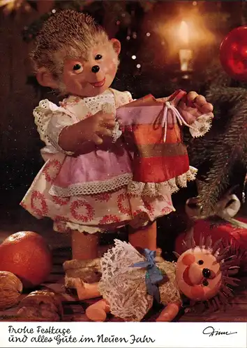 Ansichtskarte  Mecki (Diehl-Film) "Frohe Festtage" Puppenkleid Weihnachten 1975