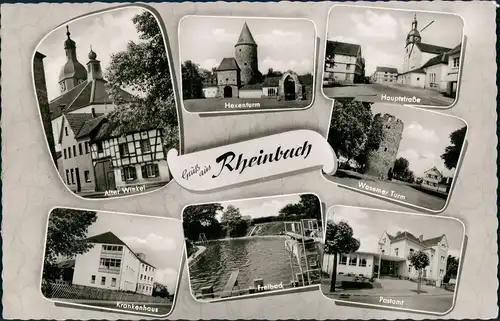 Rheinbach Mehrbild-AK Strassen, Alter Winkel, Hexenturm, Krankenhaus 1963