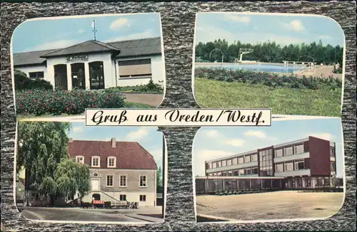 Ansichtskarte Vreden MB 4 Fotos mit Schule, Freibad, Burg 1967