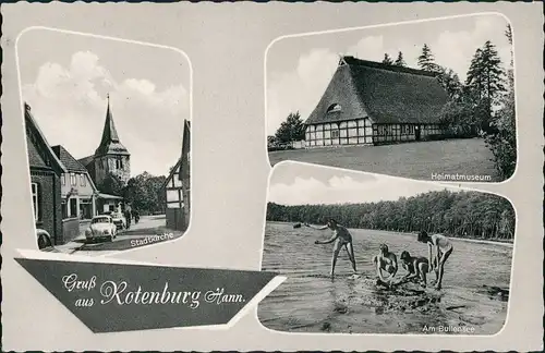 Ansichtskarte Rotenburg (Wümme) Bullenteich, Straße, Heimatmuseum 1961