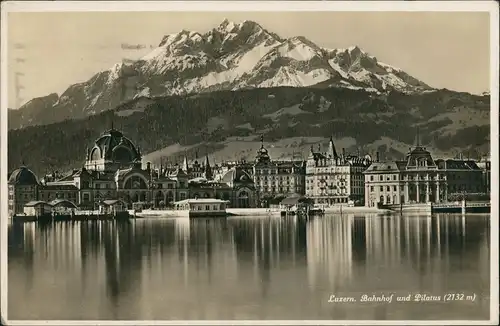 Ansichtskarte Luzern Lucerna Bahnhof von der Seeseite 1935