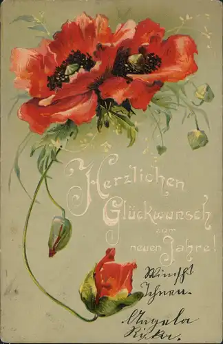 Ansichtskarte  Mohnblumen - Prägekarte Geburtstag 1908 Prägekarte