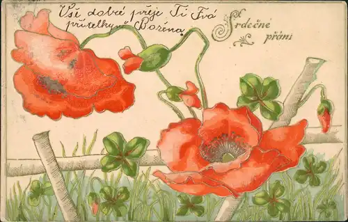 Geburtstag - MNohnblumen Prägekarte Jugendstil 1906 Prägekarte