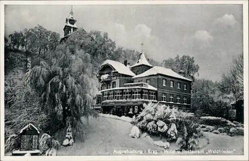 Ansichtskarte Augustusburg Erzgebirge Hotel Waldfrieden im Winter 1936