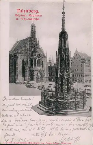 Ansichtskarte Nürnberg Frauenkirche, Brunnen 1904 Prägekarte
