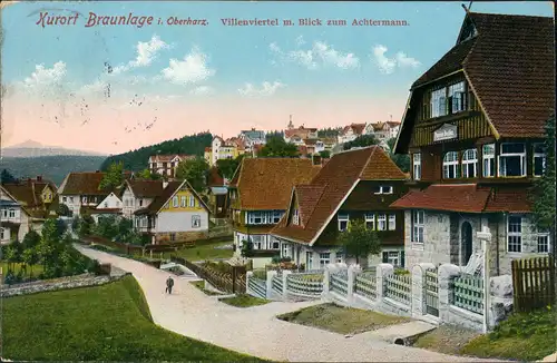 Ansichtskarte Braunlage Straße Villenviertel mit Blick zum Achtermann 1914