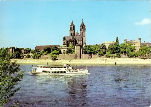 Ansichtskarte Altstadt-Magdeburg Dom mit Dampfer 1980