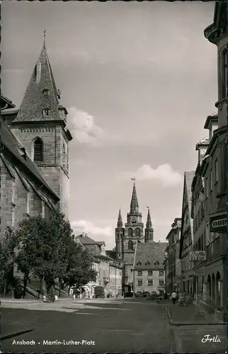 Ansichtskarte Ansbach Martin-Luther-Platz mit Kirche 1955