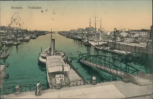 Ansichtskarte Bremen Freihafen Anlegebrücke - Dampfer 1911