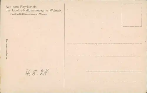 Ansichtskarte Weimar Aus dem Physiksaale des Goethe-Nationalmuseums 1924