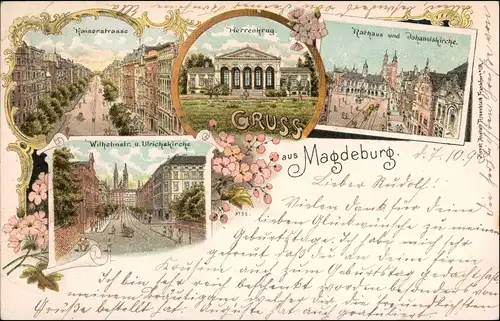 Ansichtskarte Litho AK Magdeburg Kaiserstrasse, Wilhelmstraße uvm 1898