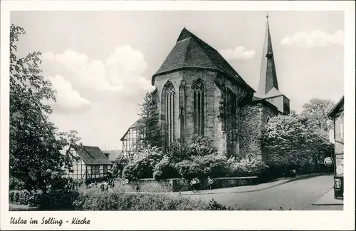 Ansichtskarte Uslar Strassen Partie a.d. Kirche 1950