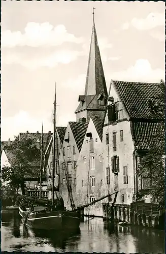Otterndorf Speicher an der Medem, Schiff, Frachtschiff, Niederelbe 1960