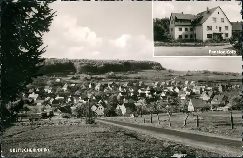 Ansichtskarte Breitscheid Dorf Panorama mit Pension Kolb 1961