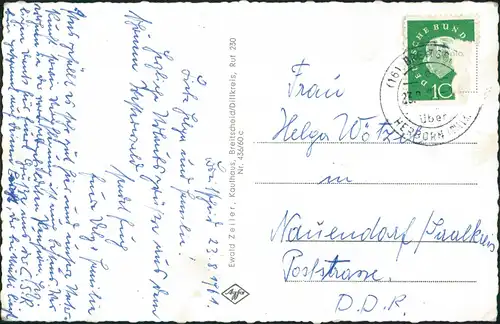 Ansichtskarte Breitscheid Dorf Panorama mit Pension Kolb 1961
