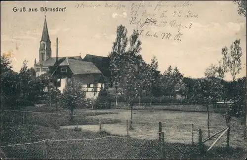 Ansichtskarte Bärnsdorf Kirche und Stadt 1914