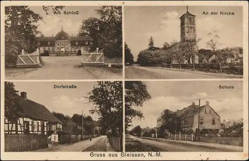 Gleißen (Neumark) Glisno   4 B Schloß, Kirche, Straße Sulęcin (Zielenzig) 1922