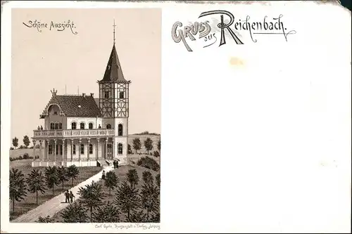 Ansichtskarte Reichenbach (Vogtland) Litho Restaurant Schöne Aussicht 1897