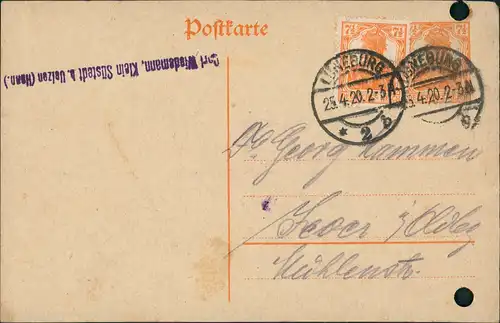 Lüneburg Stempel LÜNEBURG "2b" auf Ganzsachen PK mit Zusatz-Frankatur 1920