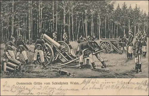 Donnernde Grüße Schießplatz WAHN Soldaten am Geschütz 1. WK 1918