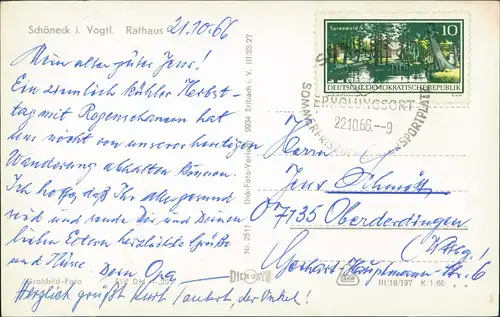 Ansichtskarte Schöneck (Vogtland) Partie am Rathaus DDR Postkarte 1966