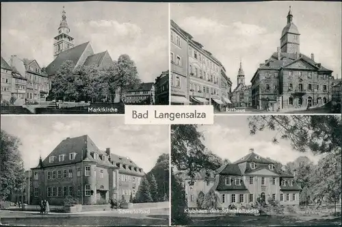 Bad Langensalza DDR Mehrbild-AK Kirche, Rathaus, Klubhaus Schwefelbad 1962