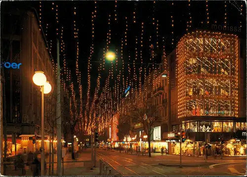 Zürich Bahnhofsstraße Weihnachtsbeleuchtung Geschäfte bei Nacht 1983
