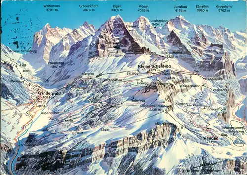 Lauterbrunnen Jungfrau-Gebiet mit Lift-/Bergbahn-Linien Berner Oberland 1983