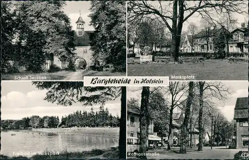 Bargteheide Mehrbild-AK Schloß Jersbek, Freibad Volkspark, Rathausstr. uvm. 1965