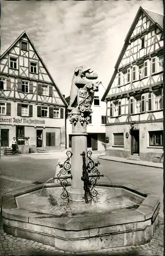 Wiesensteig Markplatz, Brunnen, Bäckerei Josef Messerschmid 1960